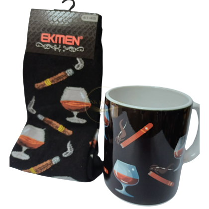 EKMEN, чорапи, чорап екмен, чорапи екмен, комплект чаша и чорапи, подаръчен комплект, подарък за мъж, комплект за мъж, чорапи с пура, чаша с пура и алкохол