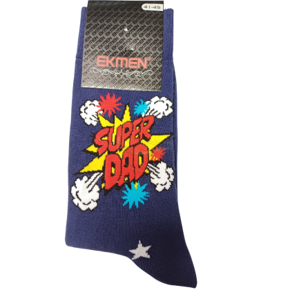 весели чорапи, супер татко, супер татко чорапи, чорапи за татко, екмен, турски чорапи, сини чорапи, мъжки чорапи,