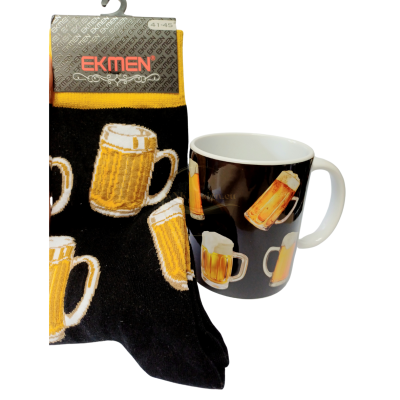 EKMEN, чорапи, чорап екмен, чорапи екмен, комплект чаша и чорапи, подаръчен комплект, подарък за мъж, комплект за мъж, бира, чорапи с бира, чаша с бира