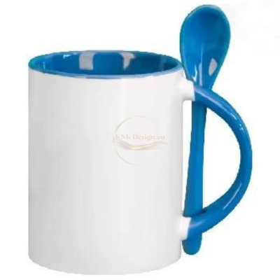 чаша с лъжица, керамична чаша, чаша за свети валентин, чаша за 14 февруари, подарък за влюбени, подарък за жена, подарък за мъж, чаша за мъж,  подарък за свети валентин, чаша с цветна дръжка, чаша със синя дръжка и лъжичка, чаша с надпис, чаша за любима ж