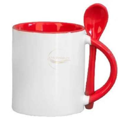 чаша с лъжица, керамична чаша, чаша за свети валентин, чаша за 14 февруари, подарък за влюбени, подарък за жена, подарък за мъж, чаша за мъж,  подарък за свети валентин, чаша с цветна дръжка, чаша със синя дръжка и лъжичка, чаша с надпис, чаша за любима ж