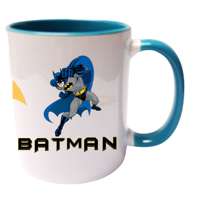 синя дръжка, чаша със синя дръжка, чаша с батман, чаша за момче, чаша с надпис, батман на чаша, чаша с име, чаша с батман и име, керамична чаша с име, чаша за мъж